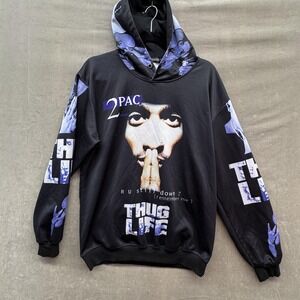 2Pac Hoodie Mens 2XL Black Purple Thug Life R U Still Down Sweatshirt Graphic